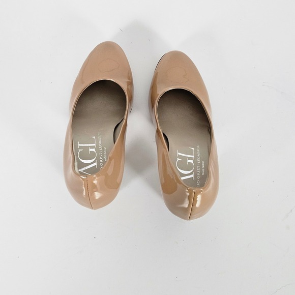 AGL Attilio Giusti Leombruni Tan Patent Leather Round Toe Block Heel Pumps 6 - Picture 7 of 9